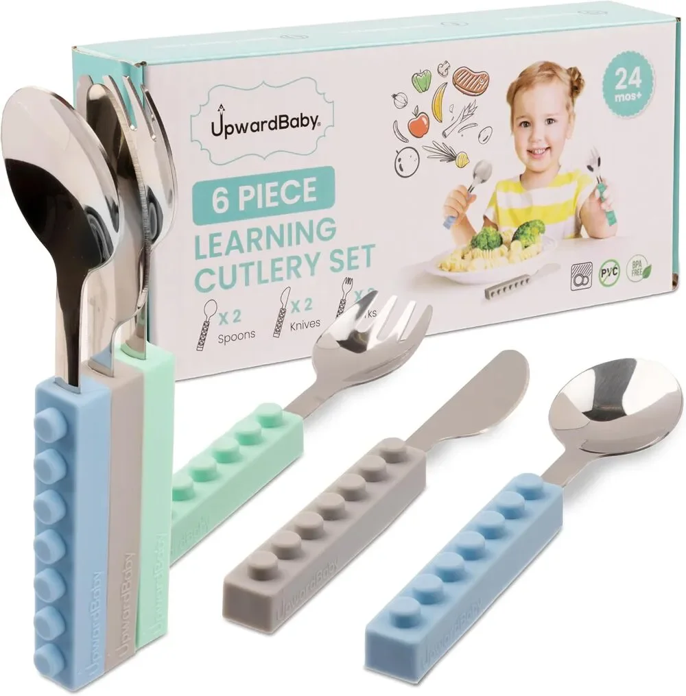 Toddler Silverware Set Interlocking 6 Piece Toddler Spoons&Forks Self-Feeding 2+